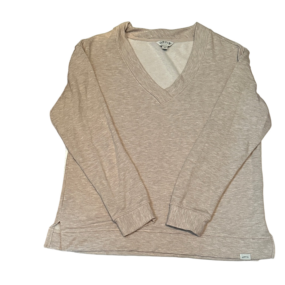 Orvis Women's Tan V-Neck Sweatshirt Small